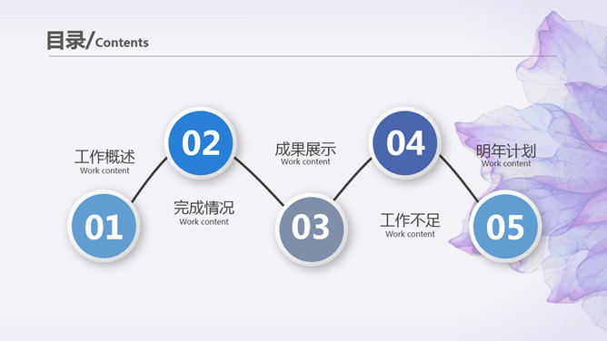 紫色纹理年终工作汇报PPT模板_第2页PPT效果图