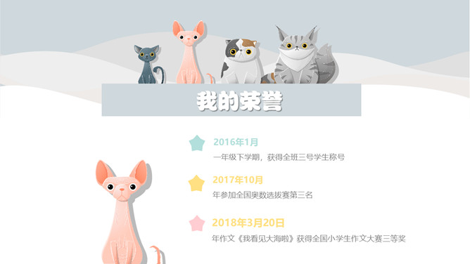 小学生卡通猫咪自我介绍PPT模板_第6页PPT效果图