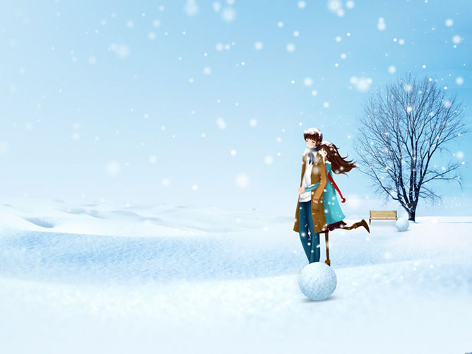 雪地中浪漫的情侣PPT背景_第0页PPT效果图