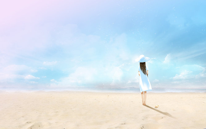 唯美海边的女孩PPT背景_第0页PPT效果图