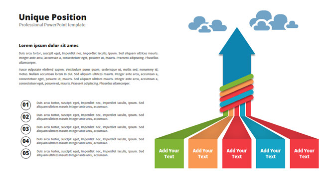 上升箭头五项并列PPT图形_第0页PPT效果图